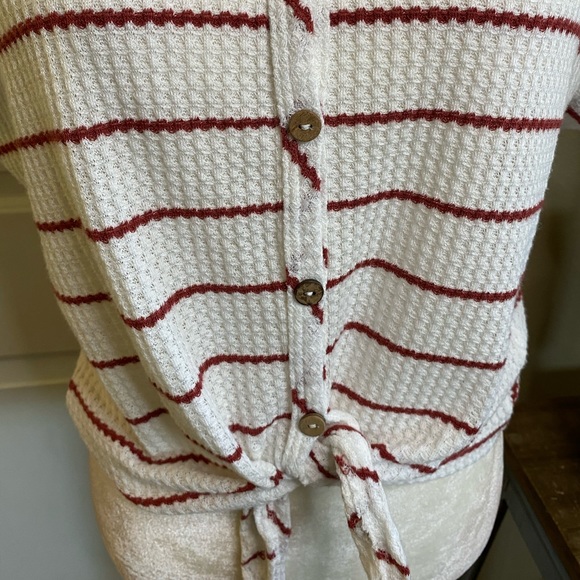 Paper Crane Button Down Front Tie Stripe Shirt - Picture 5 of 10